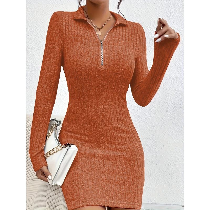 IHUASU Women's Fashion Spring Autumn Solid Color Print V-Neck Long Sleeve Casual Dresses