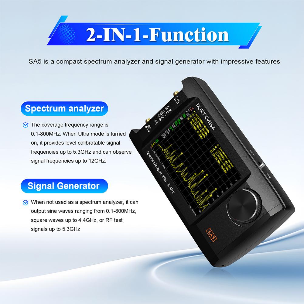 4 Inch IPS LCD SA5 Multi Functional Handheld Spectrum Analyzer 100k-5.3GHz 2-in-1 Signal Generator Built In 5000mAh Link To PC