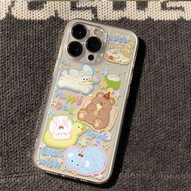 Spring Sunbathing Animals Transparent Phone Case for Apple 17, 16, 15, 13 Pro Max, 12, and 11