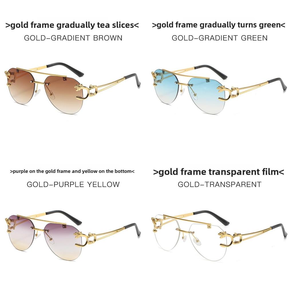Leopard Style Frameless Sunglasses With Blue Pc Lenses For Fashion Travel And Outdoor Activities