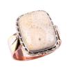 Natural Fossil Coral Gemstone 925 Solid Silver Jewelry Two Tone Ring S.10US S4y70