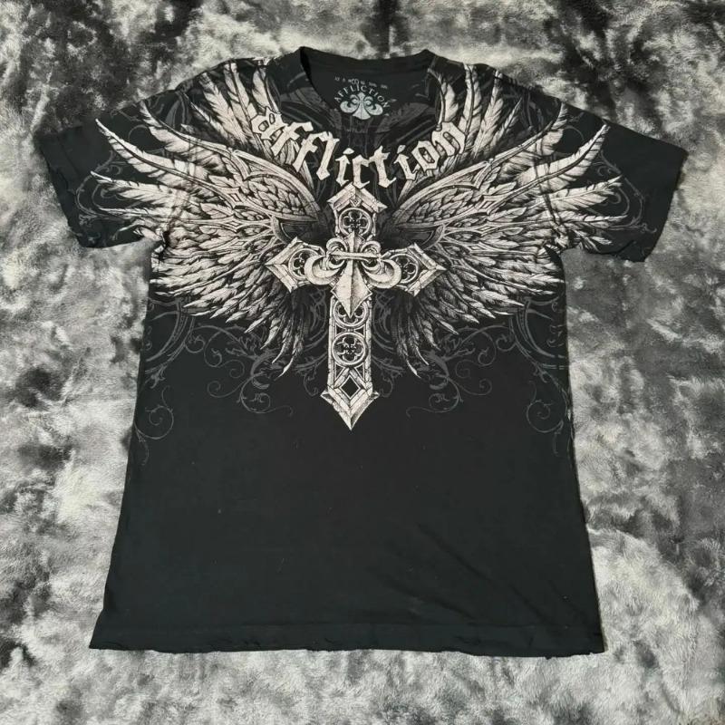 Summer Men's Breathable Round Neck T-shirt Y2K Retro Clothing Punk Hip Hop Pattern Printed Outdoor Fashion Top