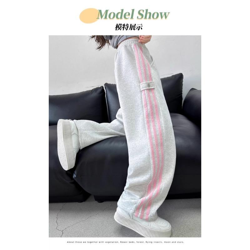 Girls Big Kids Striped Casual High Waist Wide Leg Long Sports Sweatpants