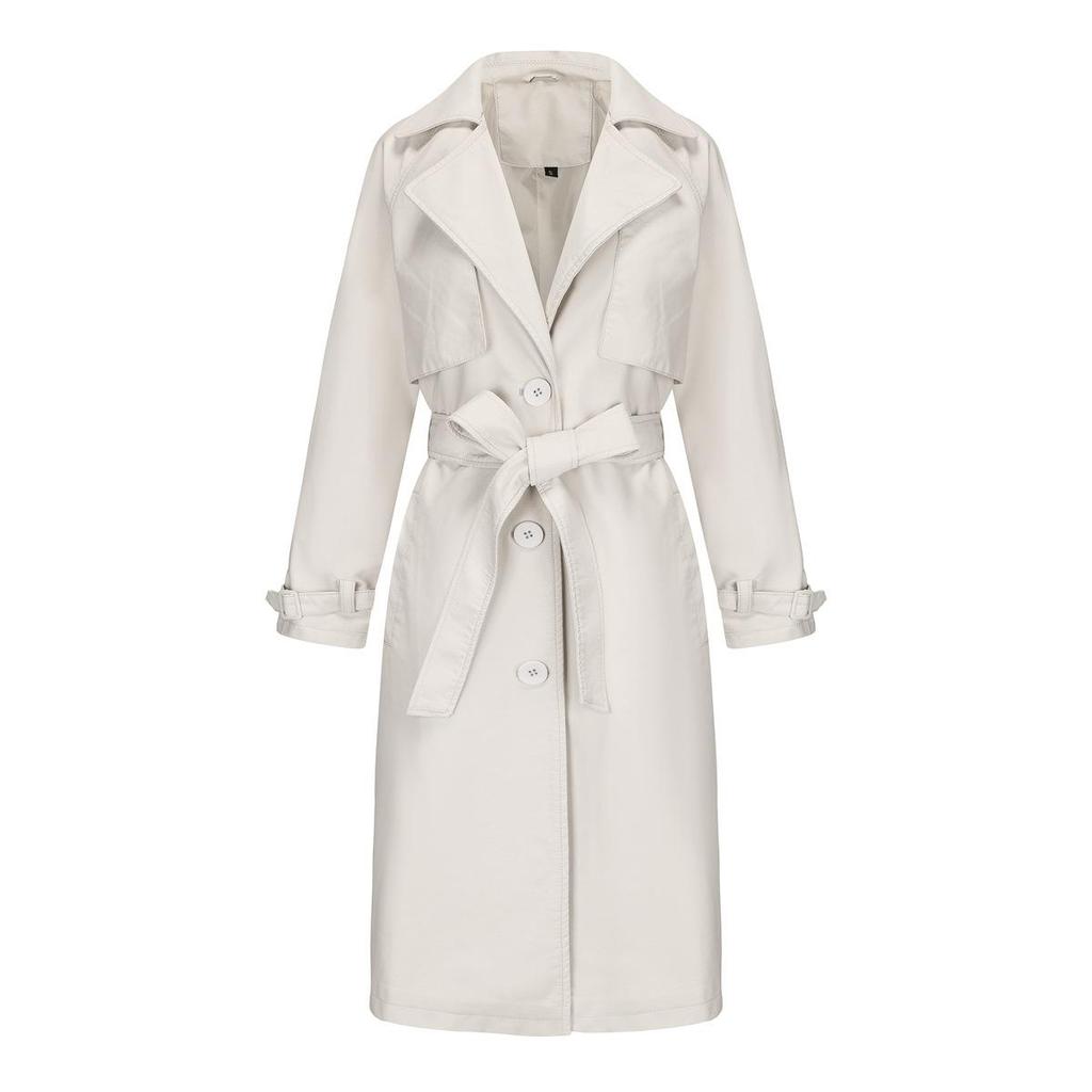 Trench da donna Giacca lunga ampia Giacca in pelle Cappotto classico con revers da donna