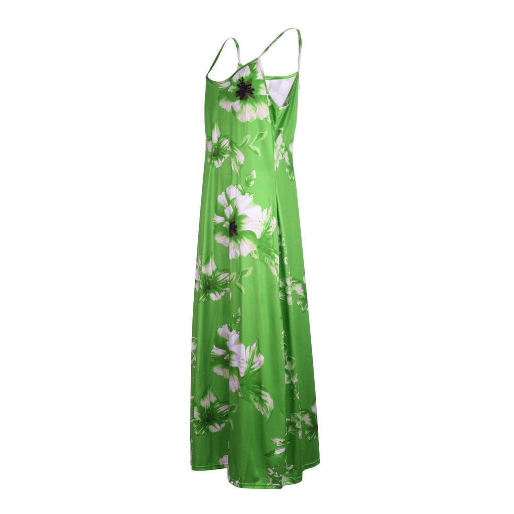 Women Sexy Off Shoulder Sleeveless Casual Floral Printing Dress Long Dress