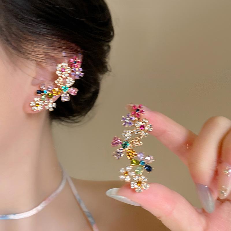 Romantic Colorful Zircon Flower Earrings For Women Girls  Sweet Waterdrop Flower Earrings Exquisite Party Jewelry Gifts
