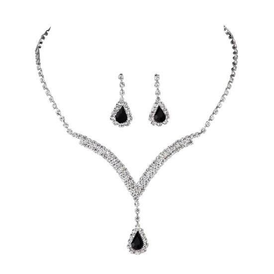 Yousheng 2Pcs/Set Conjunto de joias Design de gota d'água Colar de strass brilhante Conjunto de brincos pendurados Conjunto de colar e brincos brilhantes luxuosos