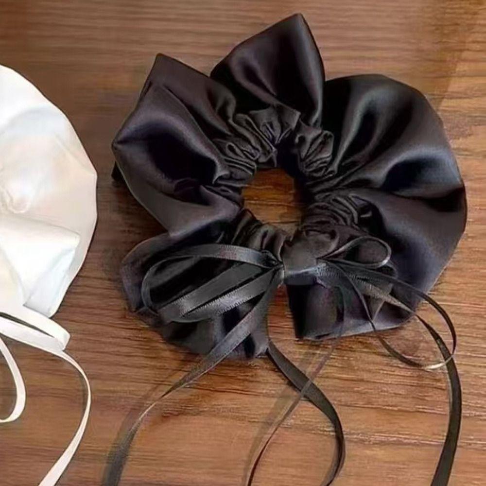 Satin Material Hair Tie Black/White Hair Accessory Romantic Bow Scrunchie Bridal Occasions