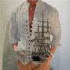 Herren Vintage Segelboot Print Stehkragen Langarmhemd