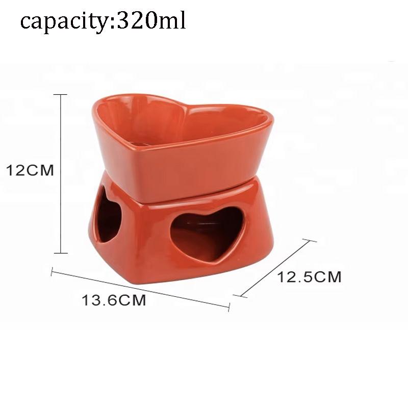 320ml Ceramic Heart-Shaped Fondue Pot Set with 4 Forks - White & Red Options - Perfect for Chocolate & Cheese Desserts