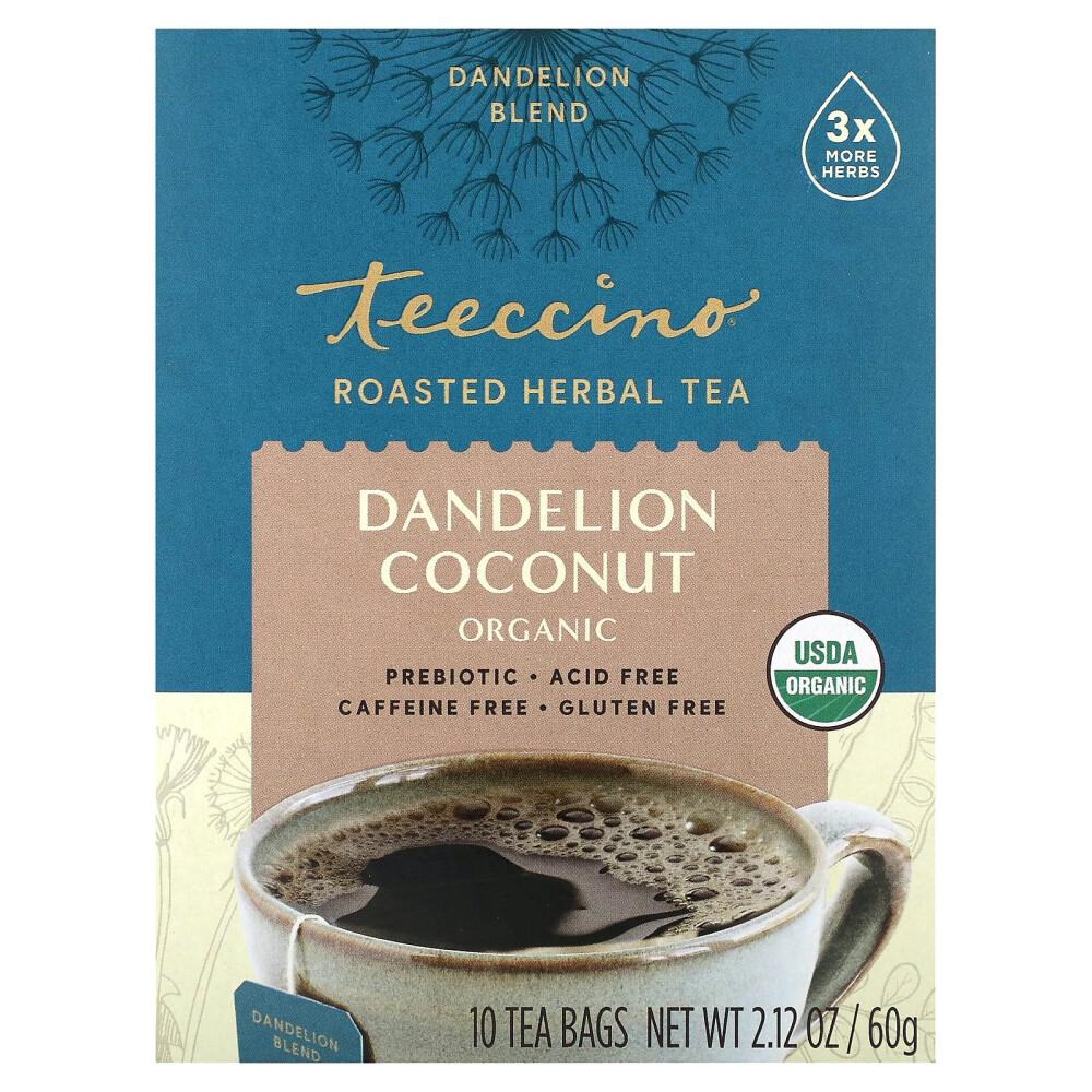 Teeccino Roasted Herbal Tea Dandelion Coconut Caffeine-Free, 10 Tea Bags, 60g (2.12oz)