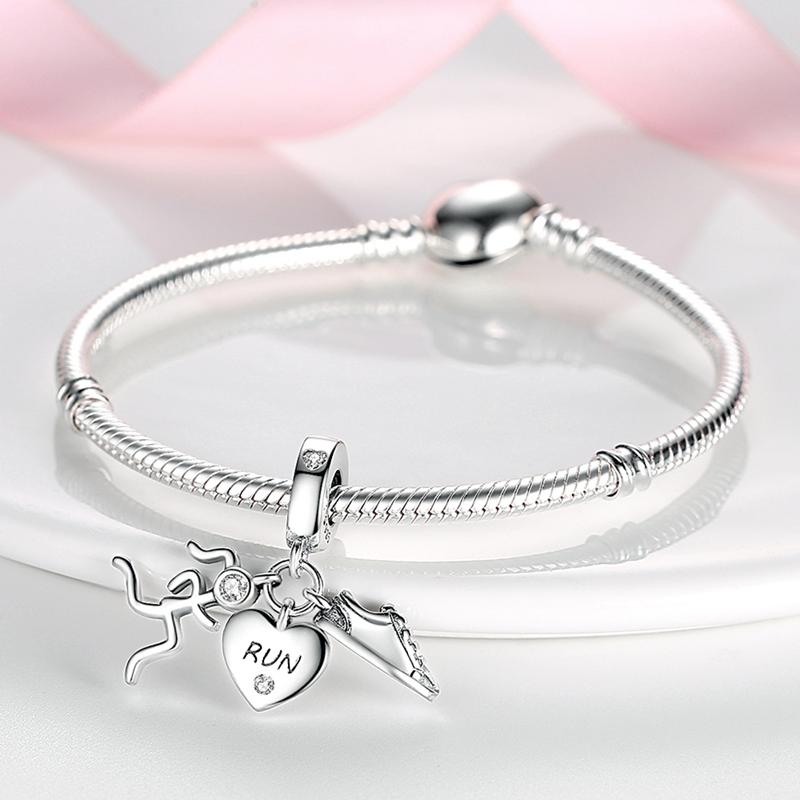 Charms Kupfer Sportliche Schuhe Und Herzförmige Anhänger Passen Charms Plata Original Armband Perlen Damen Schmuckherstellung
