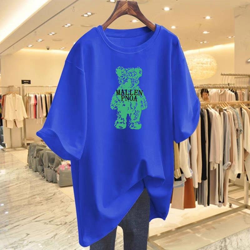 Spring and Summer Cartoon Foreign Style Pure Cotton Loose Bear T-shirt Short Sleeve Women's Summer New