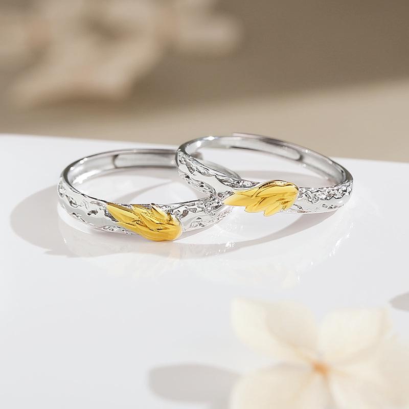 Original 999 Sterling Silver Wing Guardian Openable Couple Ring Set for Men and Women - High-End Design