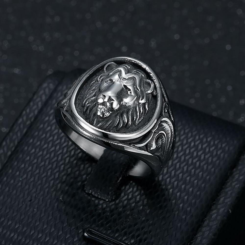 Vintage 316L Stainless Steel Animal Lion Pattern Rings for Men Women Punk Fashion Lion Head Ring Party Jewelry Gift Accessories