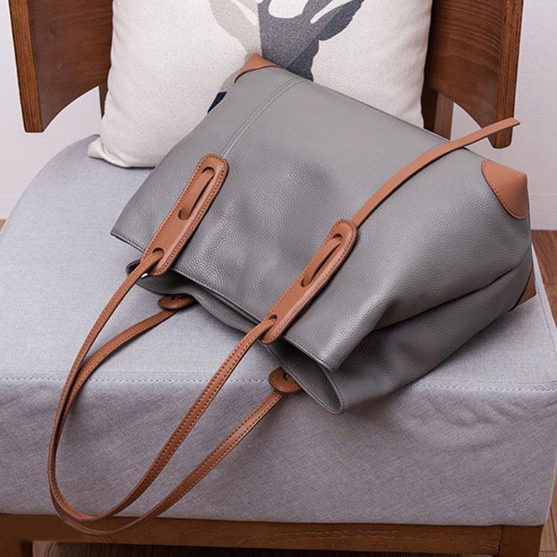 Genuine Leather Tote Bag Luxury Designer Women's Shoulder Bag Large Capacity Women Bags High Quality Soft Cowhide Female Handbag