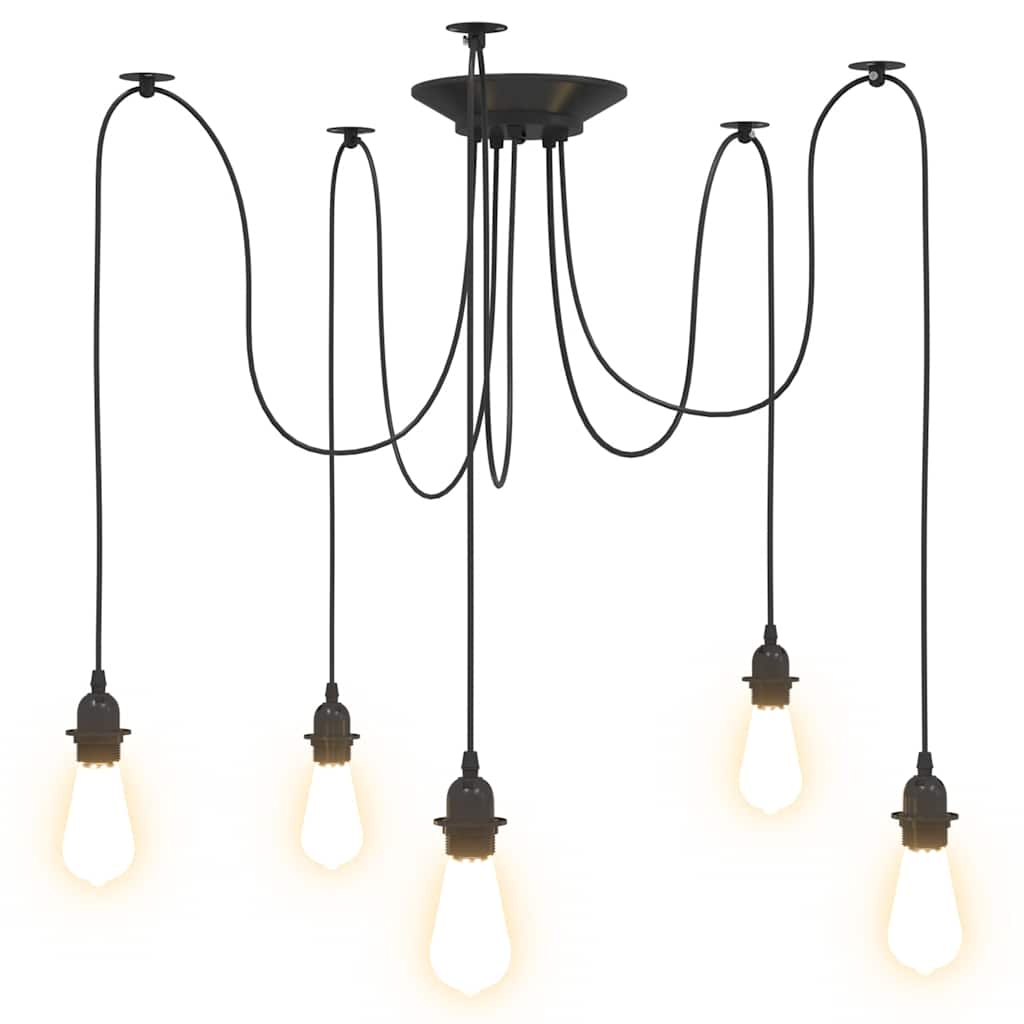 Hanging Lamp With 5 E27 Bulb Holders Black Metal