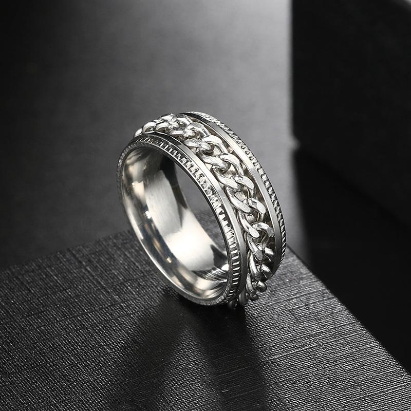 Anxiety Fidget Ring For Men Punk Titanium Stainless Steel Black Blue Spinning Spinner Rotatable Chain Rotating Rings Homme Gift