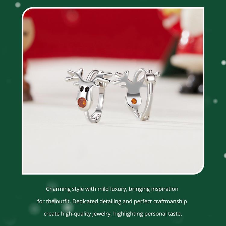 Everly Christmas Reindeer Ear Cuffs: s925 Sterling Silver Cute Earrings for Women