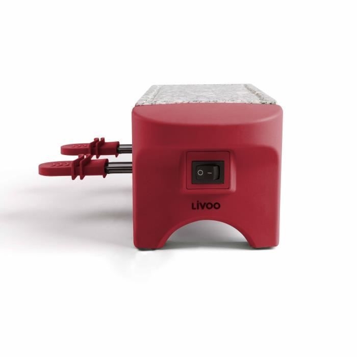 Appareil à raclette LIVOO DOC156RC - 2 personnes - 350W - Plateau en granite - Rouge chili