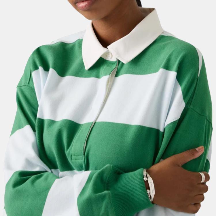 Levis Polo a Maniche Lunghe a Righe con Colletto a Punta Comoda Versatile alla Moda Top da Donna 005IY-0002
