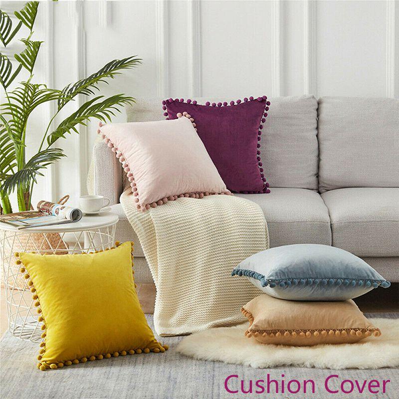 Luxurious 45x45cm Pom-poms Cushion Cover In Soft Velvet For Elegant Home Dcor