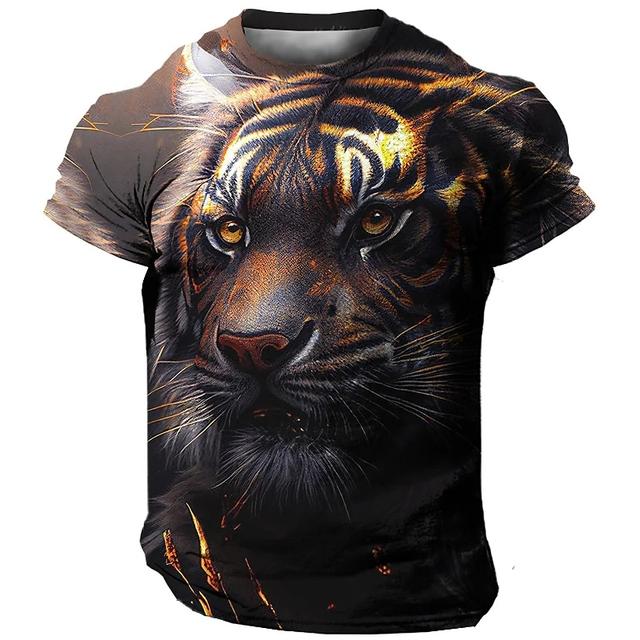 Summer New Men T-shirt O-neck Short-sleeved T-shirt Animal Lion Tiger 3D Printing Top Oversized Clothes Youth Casual T-shirt