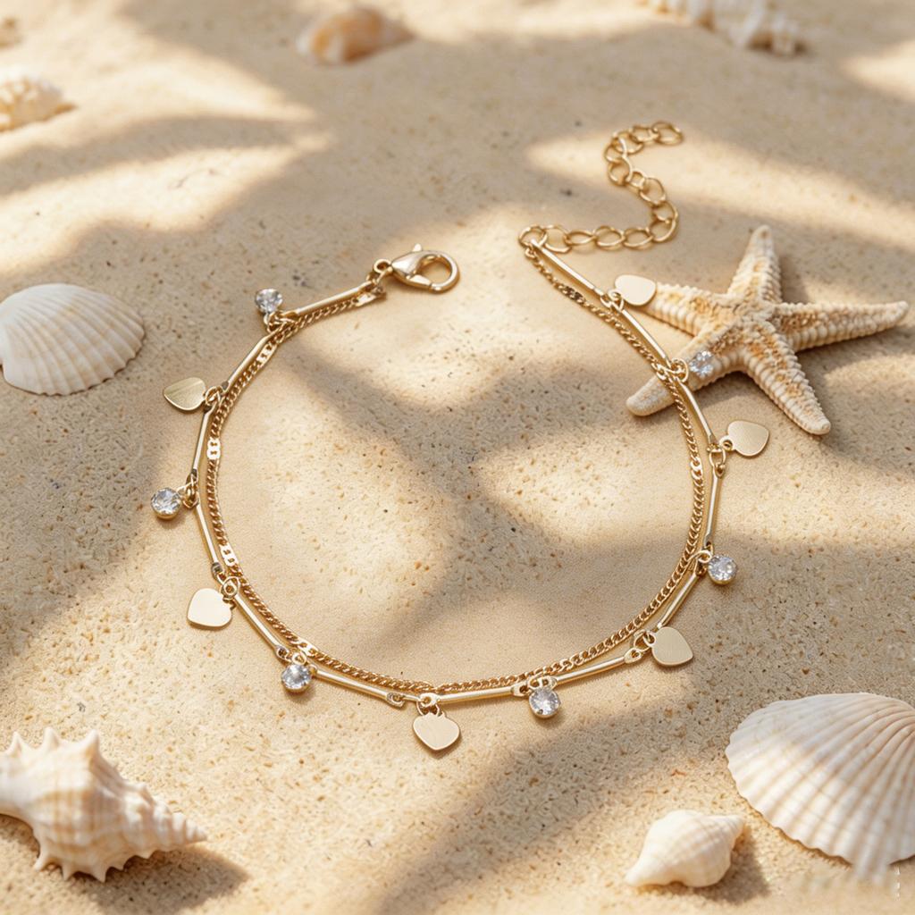 Double-layer butterfly metal cold wind anklet women's niche design sense gold chain foot chain tide