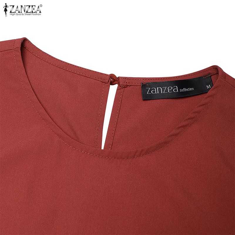 ZANZEA Women Casual Round Neck Solid Color Half Sleeve Dress