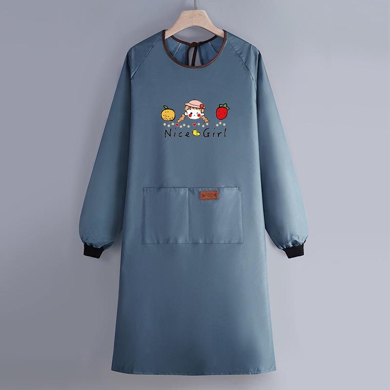 Internet Celebrity Long-Sleeved Apron Household Kitchen Waterproof And Oil-Proof Smock Adult Cartoon Print Cooking Apron