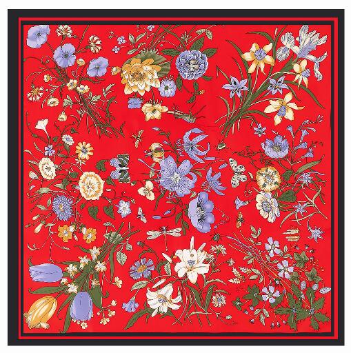 130cm*130cm High Quality Luxury Brand Large Square Scarves Twill Shawls Hanako Flower Print Silk Scarf For Women Headband