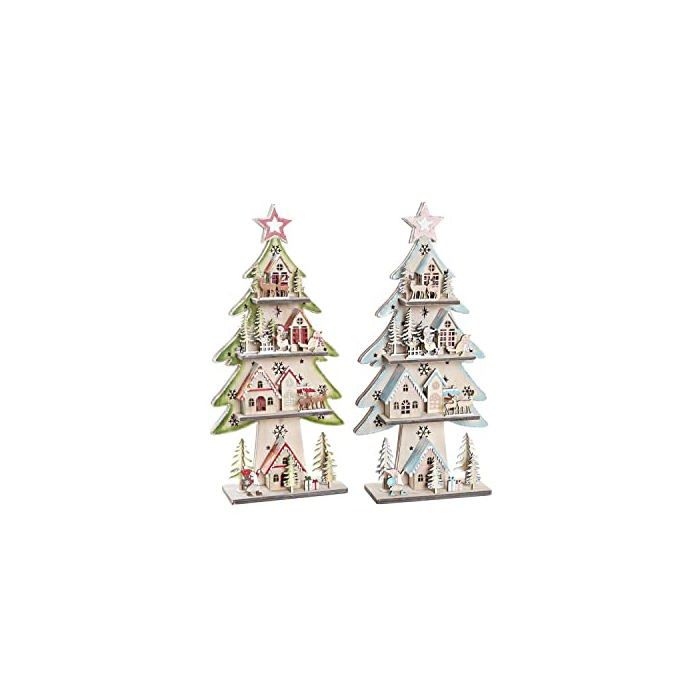 Sapin de Noël en bois - DKD Home Decor - 49x49x41 cm - Bleu, rouge et vert - 5 kg - Décoration saisonnière