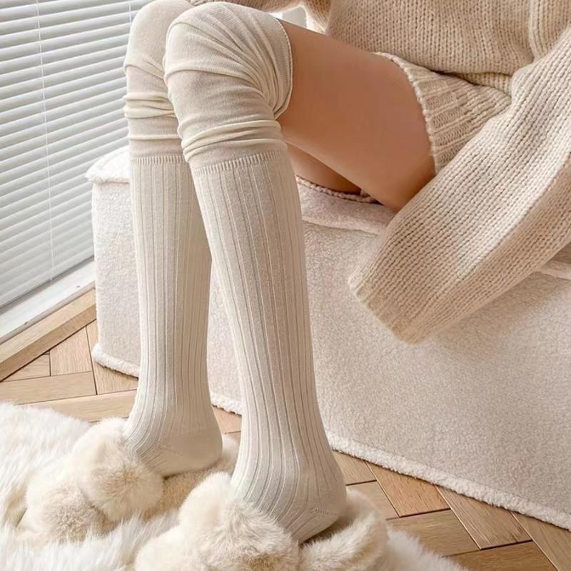 Ensfargede høye lårstrømper Kvinner Trendy Uformell Over Kneet Kvinnelige Lange Sokker Termisk Varm bomull Høy Tube Leggings