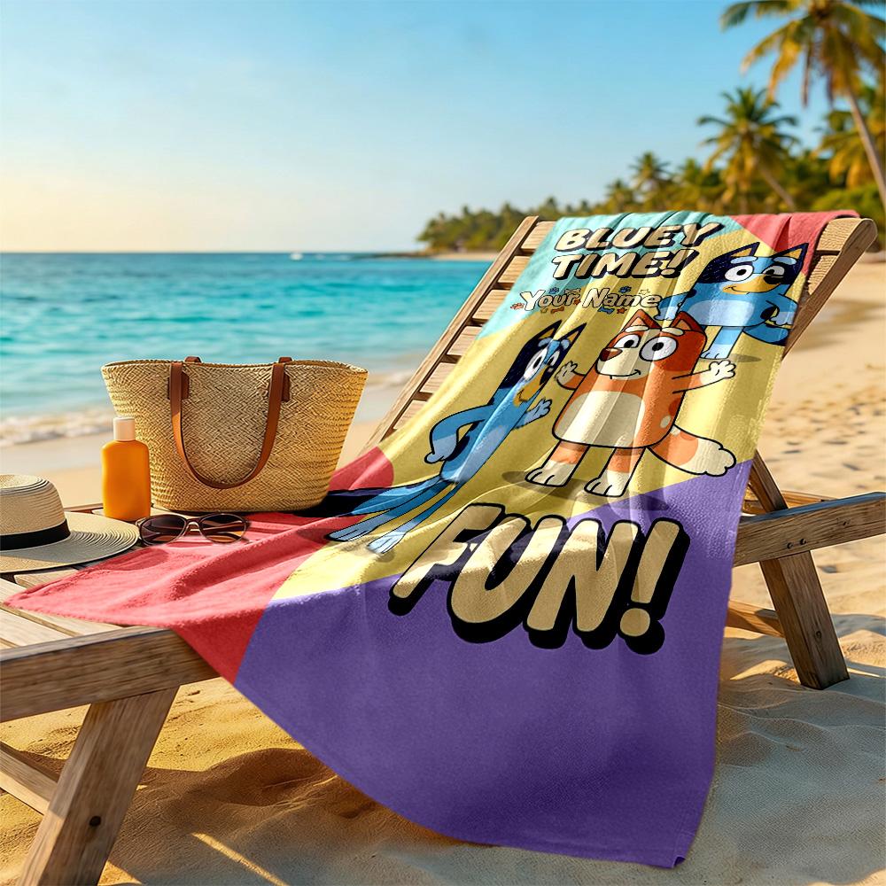 Bluey Personalized Text Beach Towel Quick-Dry Soft Microfiber For Beach Bathroom Outdoor Swimming Pool Camping Picnic Yoga Diving Vacation Accessories