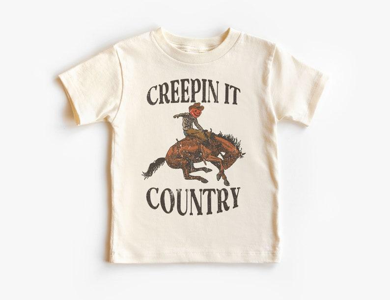 Creepin It Country Shirt - Retro Rodeo Cowboy Horse Halloween Kids Tee - Country Western Outfit - Toddler & Toddler Adult Natural T-Shirt 100