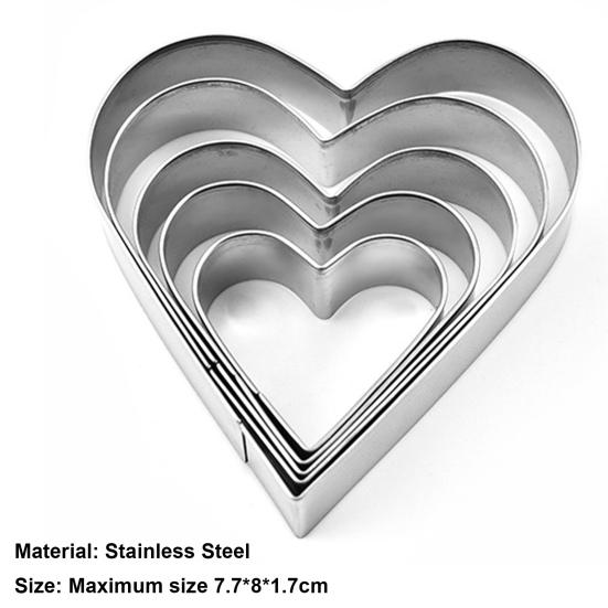 Yousheng 5Pcs Cake Mold Smooth Surface Wide Application Stainless Steel Heart Shape DIY Paste Mold Baking Accessories