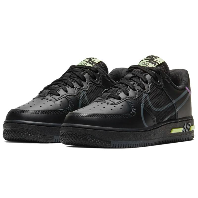 Nike Air Force 1 Low React Black Violet Star Barely Volt GS Sneakers CD6960-001
