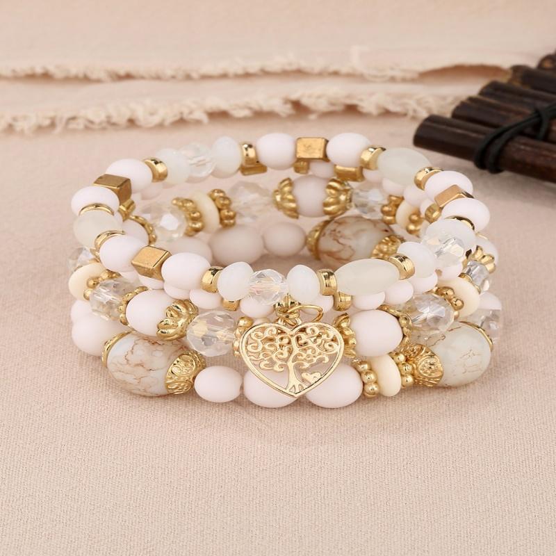 

Fashion Summer Acrylic Beads Chain New Bracelet Set For Women Tree Of Life Charm Elastic Bangle Female Bohemian Zircon