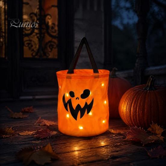 Festival Party Supply for Candy Glowing Pumpkin Bag with LED Lights, Reusable Halloween Treat Spooky Tote Lights Kids, Trick or Handbag Favors