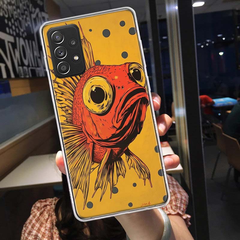 Pop Art Drawing Ideas Fish Phone Case for Samsung A54 A57 A37 A17 A14 A15 A12 A24 A34 A55 A35 A25 A52S A07 A05S A04S A22 A32 A72