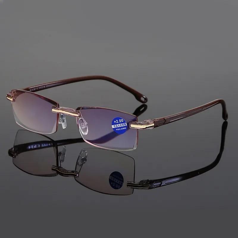 Rimless Reading Glasses Anti Blue Light Blocking Square Frameless Presbyopic Glasses Diopters +1.0 1.5 2 2.5 4.0 for Men Women