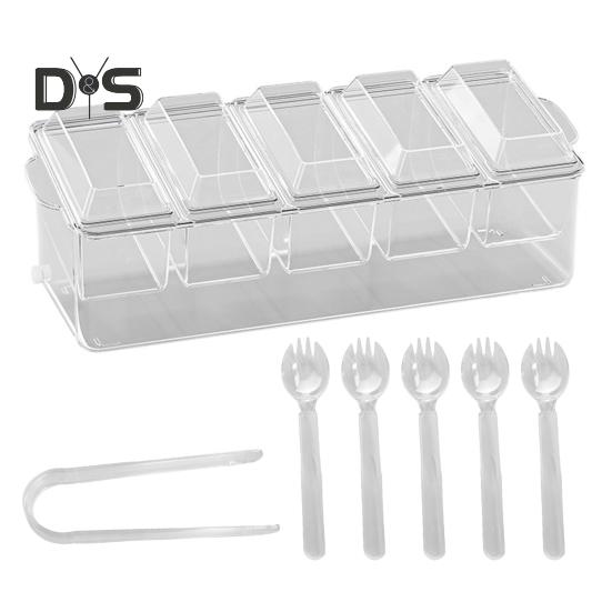 Fruit Serving Tray Food Storage Box with 5 Compartments Large Capacity BPA Free Transparent Multipurpose Fruit Salad Box