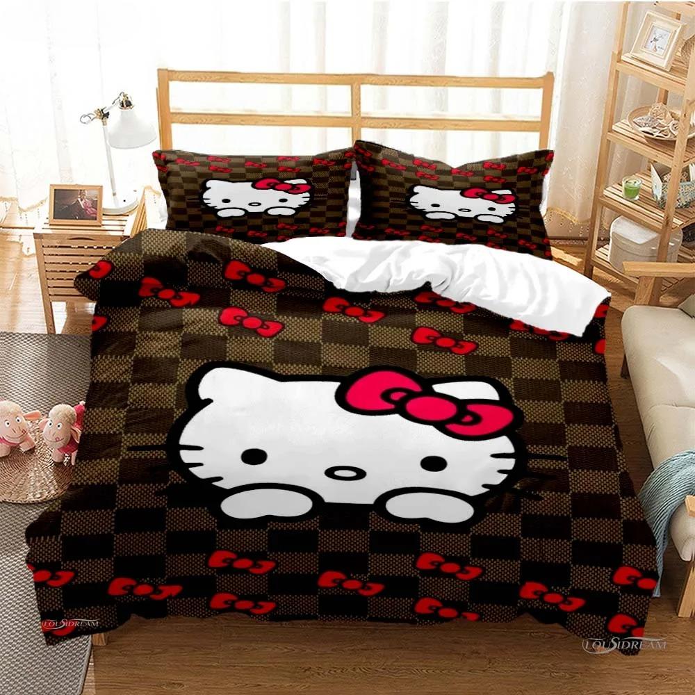 Hello Kitty Cartoon Cute Comforter Duvet Cover Bedding Sets Soft Quilt Cover Pillowcases Single/Double/Queen/King Size
