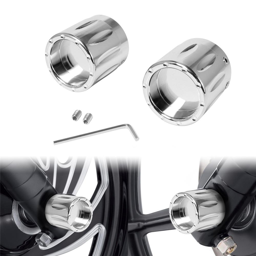 2x Motorcycle Front Axle Nut Covers Caps Aluminum Black/Chrome For Harley Sportster Touring Softail Dyna VRSC Fat Bob Wide Glide