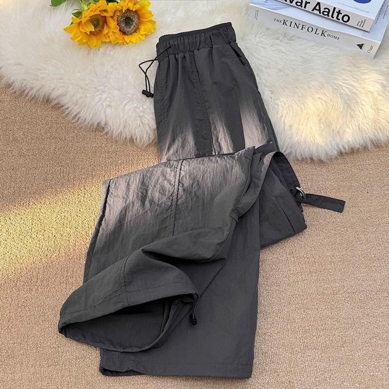 Retro Purple High-Waisted Straight-Leg Cargo Pants - Spring Loose-Fit Sport Wide-Leg Style
