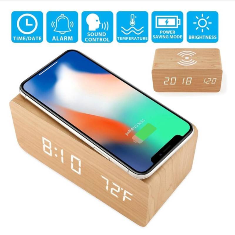 Modern Wooden Led Digital Clock With Temperature Display For Home Office Decor