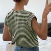 Women's Fashion Striped Round Neck Knitted Short Sleeved Pullover T-shirt Top