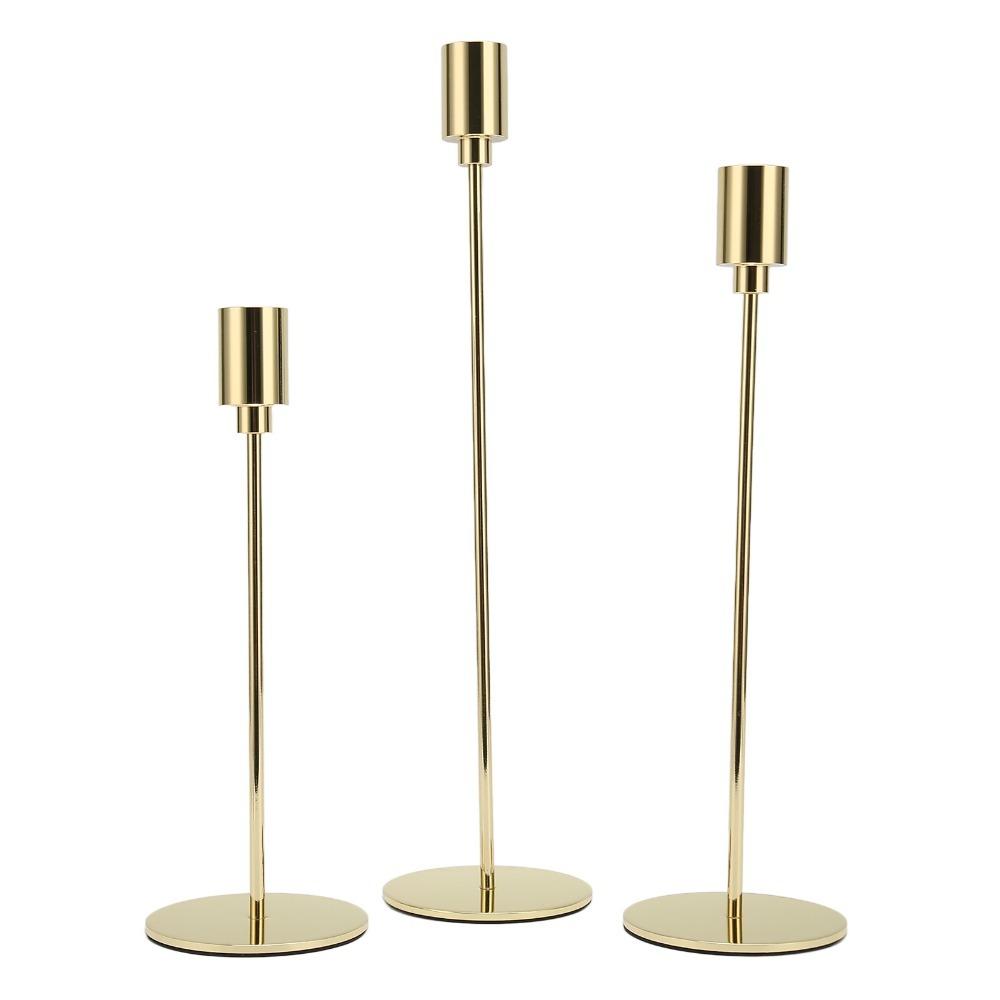 3sets Gold Taper Candle Holder 6cm Candle Holder Set Pillar Candle Holder Home Table Decoration