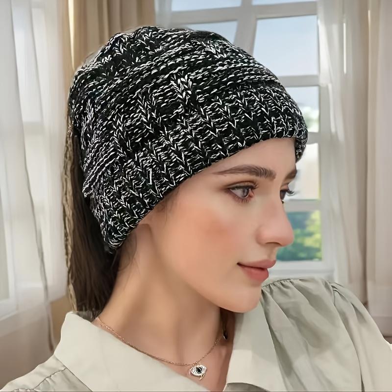 Winter Warmth Lightweight Acrylic Knit Beanie - 1pc Fitted Pull-On Ponytail Cap, Hand Wash Only, Stylish Outdoor Sports Hat for Fall/Winter