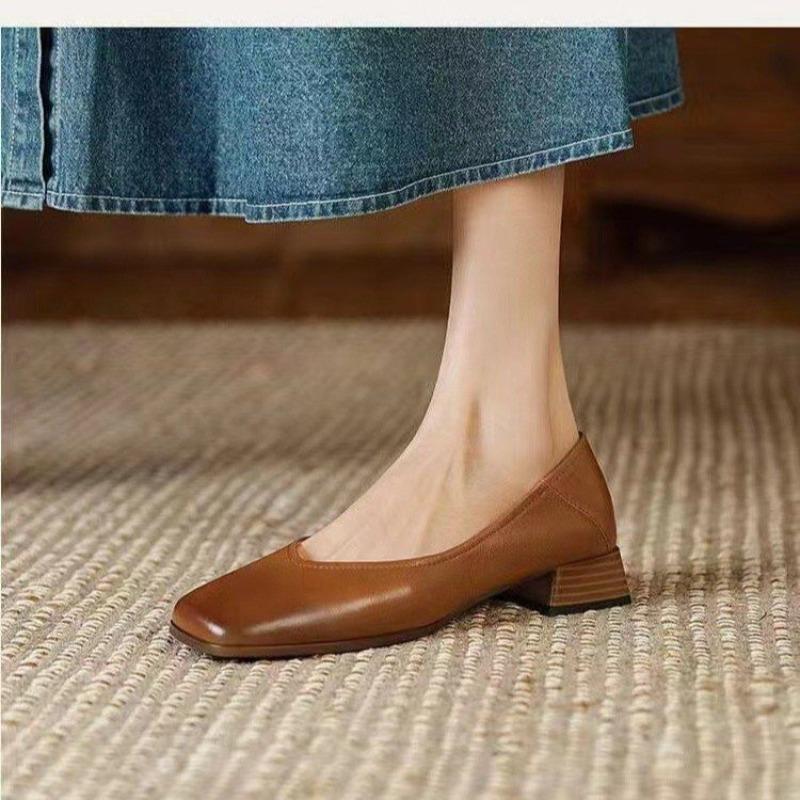Fashion Spring New Thick Heel Low Top Shoes Women's Fashion Square Head Shallow Mouth Soft Sole Non-slip Single Shoes